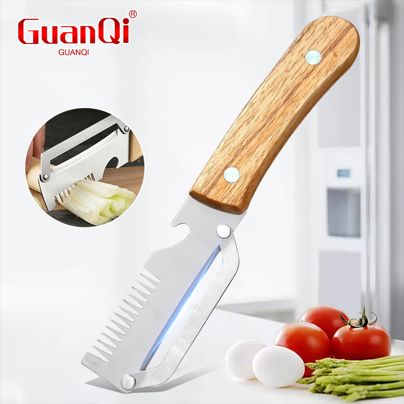 Household Kitchen Gadgets Vegetable Cutter Silk Cutter - Multi-functional Peeler Stainless Steel Wood Handle